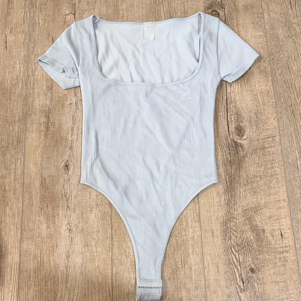 Light Blue Ribbed Bodysuit